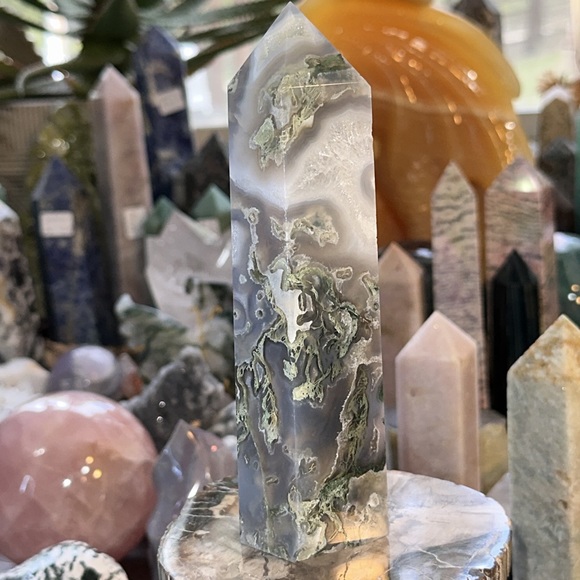 🔥SALE🔥 Moss Agate Crystal Tower With Druzy! - Picture 2 of 11